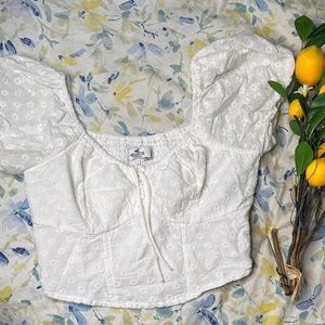 Hollister White Embroidered Blouse Cropped